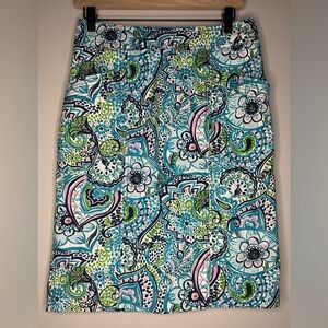 Lilly Pulitzer Melanie Pencil Knee-Length Skirt Blue Floral Peacock Women’s 6